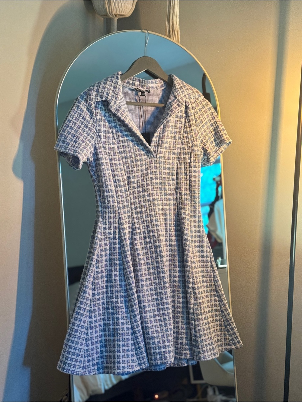 NWT Fashion Nova Beverly Hills Tweed Micro Mini Dress Blue M